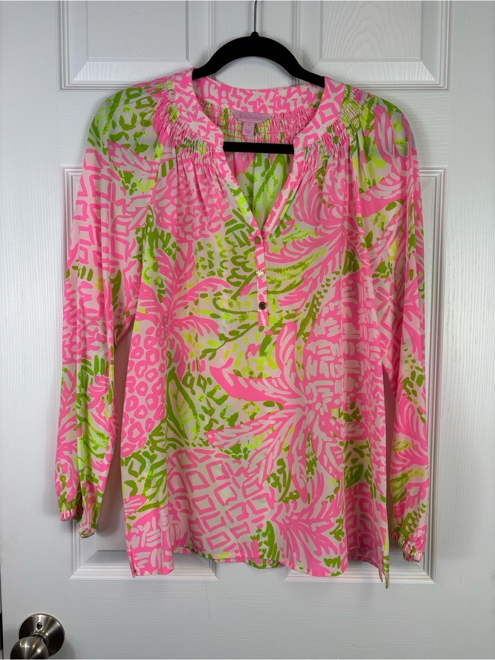 Lilly Pulitzer silk Elsa top pink sunset home slice sz sm
